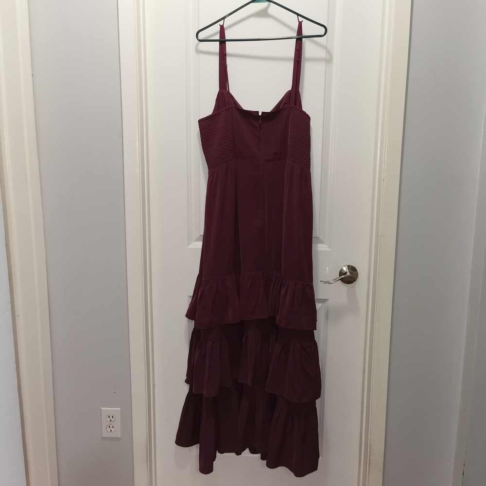 Abercrombie‎ and Fitch Elegant Wine Ruffle Midi Dress - Picture 3 of 6